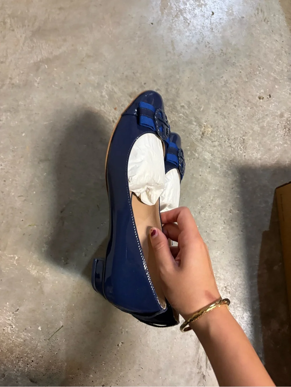 Tory Burch Navy Patent Ballet Flats with Logo Medallion